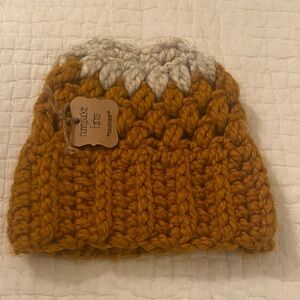 Handmade Knit Beanie - Mustard and Cream
